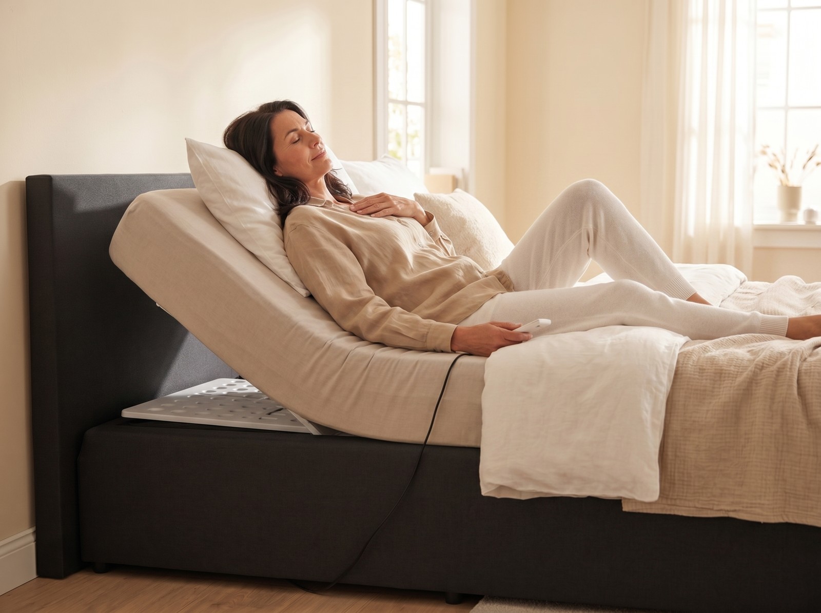 Femme le buste relevé grâce au CosyLift pour limiter le reflux nocturne